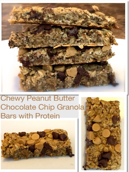 Chewy Peanut Butter Chocolate Chip Granola Bars with Protein