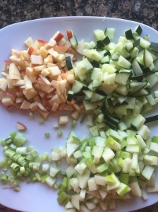 The well diced cucumber, apples and green onion
