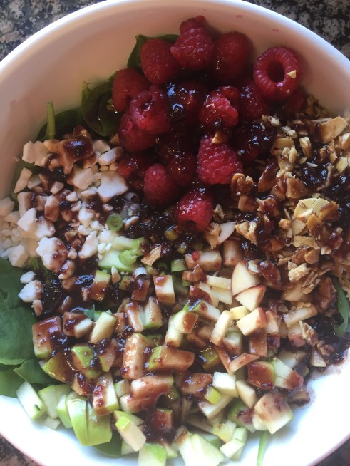 Raspberry and Apple Honey Almond Salad with Berry Vinaigrette